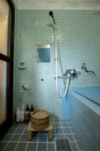 a bathroom with a toilet and a shower in it at Rebe東吉野 in Higashiyoshino