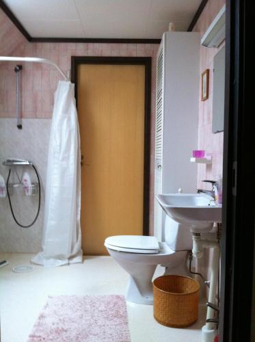 łazienka z toaletą i umywalką w obiekcie Barbro 9 w mieście Borlänge