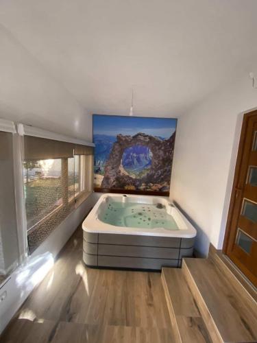 a jacuzzi tub in a room with a painting at Planinska kuća Aurahill-Blidinje in Blidinje