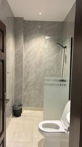 a bathroom with a toilet and a shower at استديو in Medina