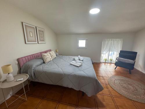 a bedroom with a bed and a table and a chair at Casa Alan in Burriana
