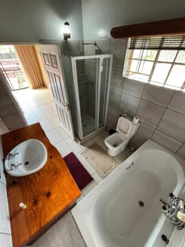 a bathroom with a tub and a sink and a toilet at De Rust Private Nature Reserve in Odendaalsrus