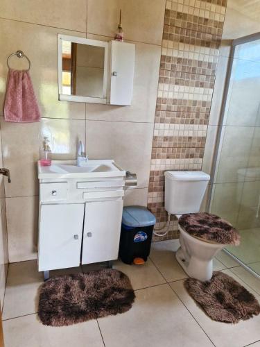 a bathroom with a sink and a toilet at Sítio, Família e Amigos! 1km do centro in Rio Rufino
