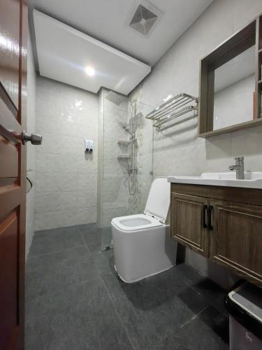 a bathroom with a toilet and a sink and a shower at Dream'Star Resort in Puerto Galera