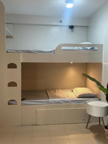 two bunk beds in a room with a plant at Executive Family Condo Unit in Iloilo City