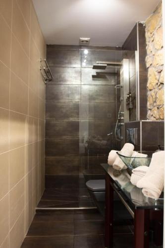 a bathroom with a shower with a toilet and a sink at Arbide House in Leioa