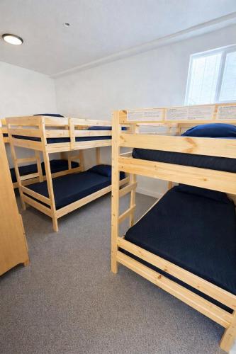 a dorm room with three bunk beds in it at Pickford Vibe near Beverly Hills in Los Angeles