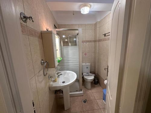 a bathroom with a sink and a toilet at Evangelia in Agia Effimia