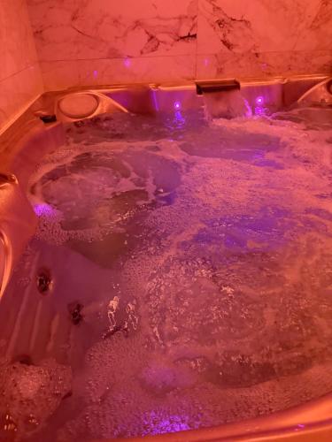 a hot tub with purple lights in a room at Les Suites in Strasbourg