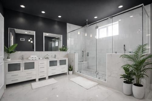 a bathroom with a shower and a sink and a tub at Artsy Hidden Gem ll -Free Parking --- in Philadelphia