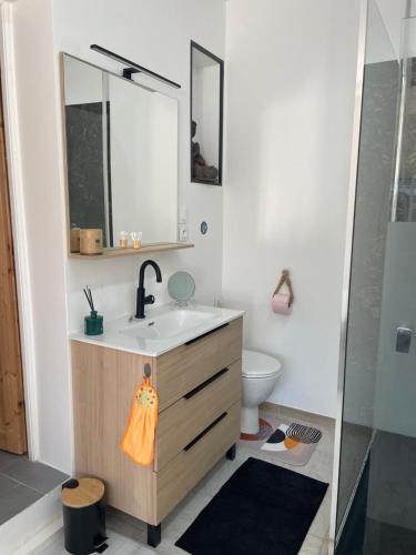 a bathroom with a sink and a toilet at Chez Fabrice in Lunel