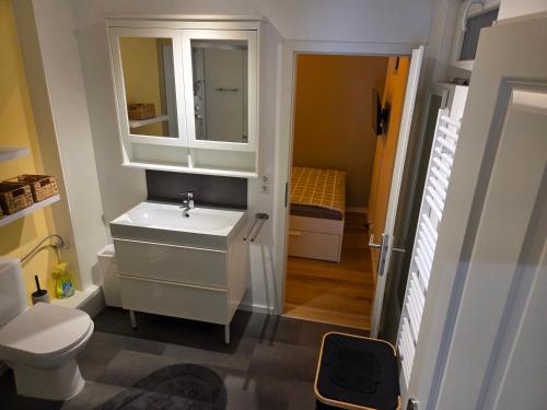 a bathroom with a sink and a toilet at Ferienwohnung Noltenius 2 in Bülstedt