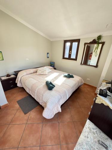 a bedroom with a large bed and a mirror at Casa PerlAmbra Abruzzo in Casagreca