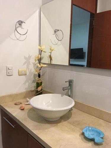 a bathroom with a large white bowl sink on a counter at Costa Azul Apto603 in Playa Dormida