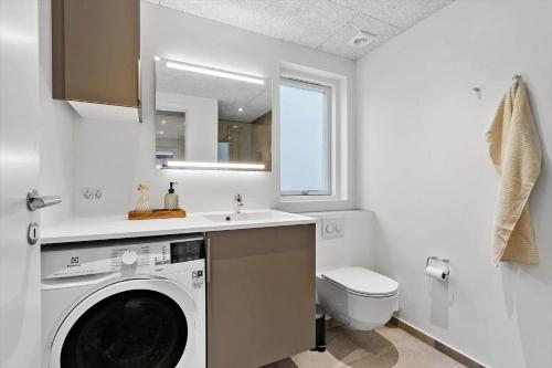 a bathroom with a washing machine and a toilet at 9953-Hvide-Sande-Langsand-212 in Hvide Sande
