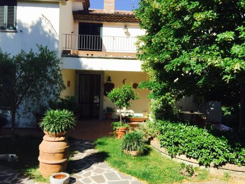 un jardin avec des plantes en pot en face d'une maison dans l'établissement Al Vecchio Camino, à Rotonda