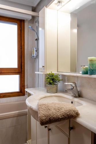 a bathroom with a sink and a mirror at Apartamento Baztangoa II Centro Elizondo in Elizondo