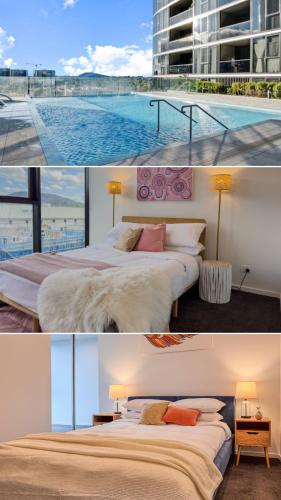 two pictures of a hotel room with a swimming pool at Urban Retreat - 2 BDR 2 BTH Apartment in Phillip