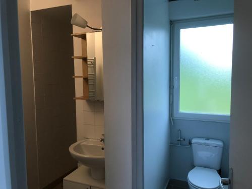 a bathroom with a toilet and a sink and a window at Longère 6-8 personnes - L'Ecrin Vert in Loison-sur-Créquoise
