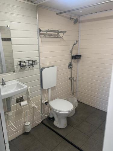a bathroom with a toilet and a sink at Arabian Breeze in Tadri