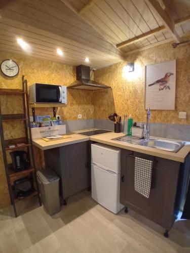 a kitchen with a sink and a counter top at La cachette du G in Bellebrune