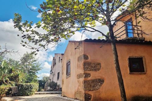 an orange building with a tree next to it at Villa Pedra Natural Houses in Alvorge