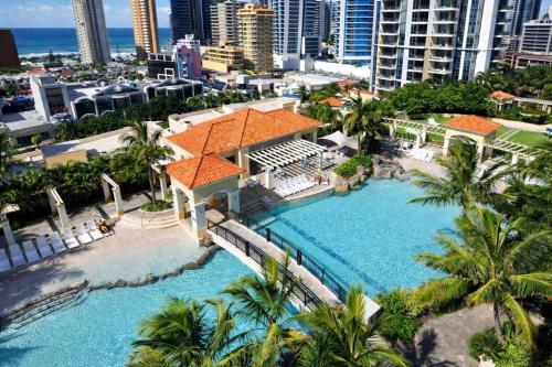 an aerial view of a resort with a swimming pool at L17 Small Studio Suite 2 Beds Pool Spa in Gold Coast