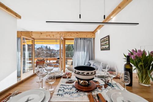 Central flat in Villars sur Ollon, Amethyste, for 4, with two double beds, balcony and 75m to ski-train