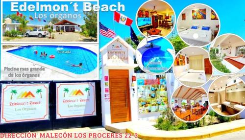 un collage di foto di un resort con piscina di Edelmon't Beach a Los Órganos