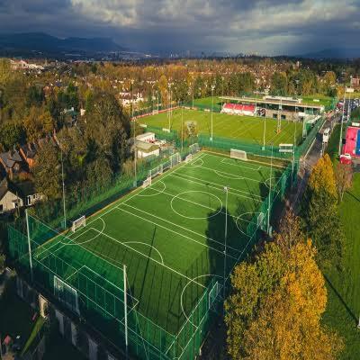an aerial view of a soccer field at Cheerful and Cosy Double Room in Belfast