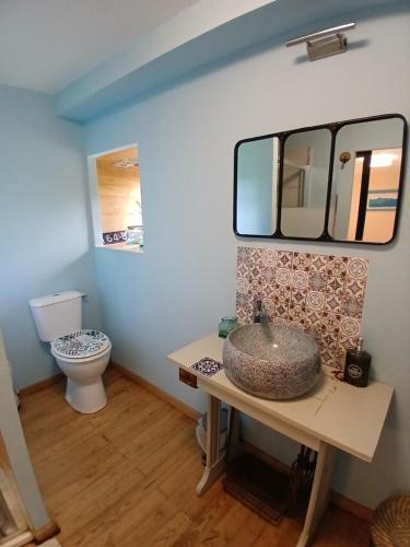 a bathroom with a sink and a toilet at L étable au naturel in Mauriac