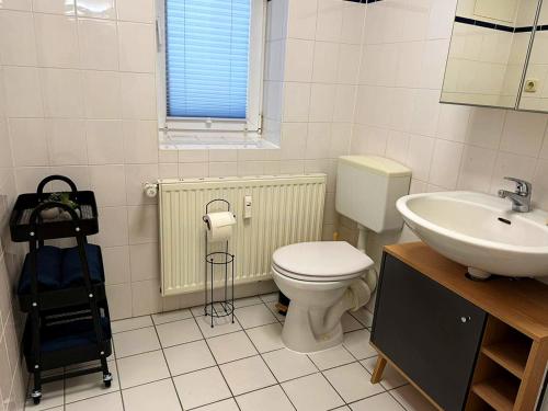 a bathroom with a toilet and a sink at Apartment am Ostorfer See in Schwerin