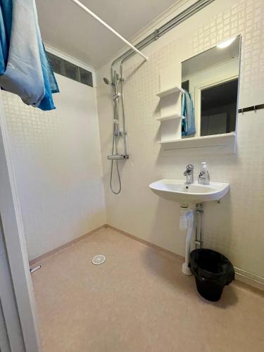 a bathroom with a sink and a shower at Villa nära Järvsö in Järvsö