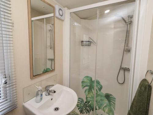 a bathroom with a sink and a shower at Homeslea 33 Millennium Gardens in Morpeth