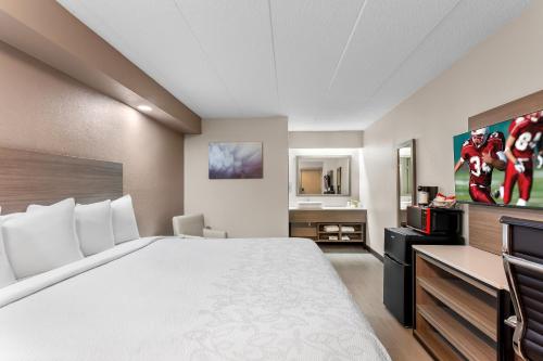 a hotel room with a bed and a television at Red Roof Inn PLUS Chicago - Hoffman Estates in Hoffman Estates