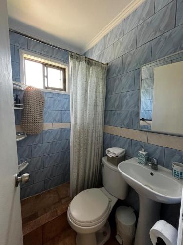 a bathroom with a toilet and a sink at Mels House Batuco in El Cerrillo