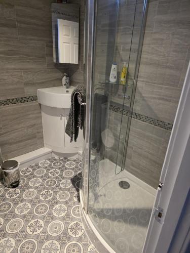 a bathroom with a shower with a toilet and a sink at Pet friendly sleeps 6 Chalet Bridlington free elec in Bridlington