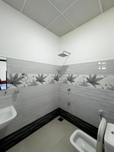 a bathroom with a sink and a toilet in it at Villa Octopus in Maggona West