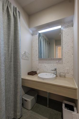 a bathroom with a sink and a mirror at A&m花畑401 in Kumamoto