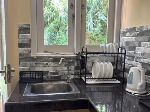 a kitchen counter with a sink and a window at Sunrise Villa in Kandy
