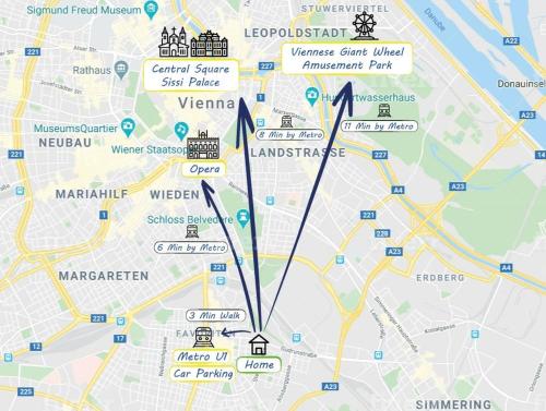 6 min walk to metro - 3 stops to city center