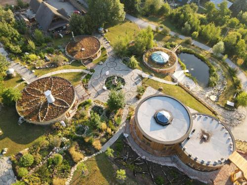 an overhead view of a park with a building at dům Ohně in Prostřední Lánov