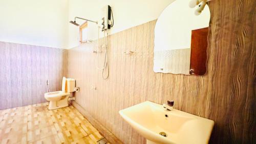 a bathroom with a sink and a toilet at Sigiri Rainbow Lodge in Sigiriya