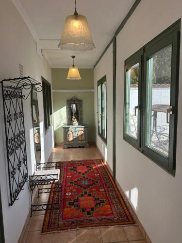 a hallway with a rug on the floor of a house at Casa Eloria in Békéscsaba