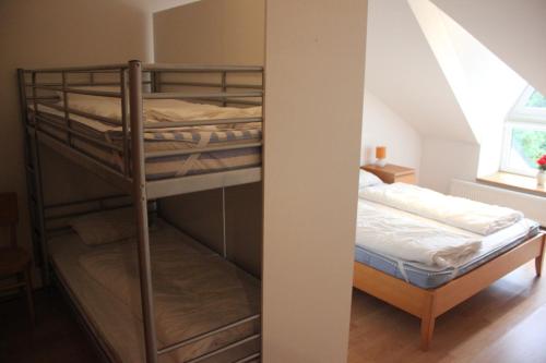 ペツ・ポト・スニェシュコウにあるApartment Poustevníkの二段ベッドが備わるドミトリールームのベッド1台分です。