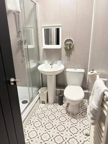 a bathroom with a toilet and a sink at Byelands House in Middlesbrough