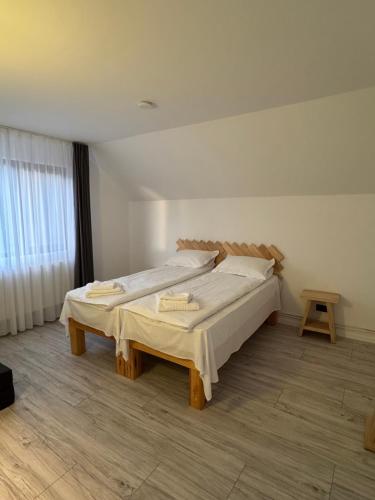 a bedroom with two beds in a room at Cabana Gala Doftanei in Trăisteni