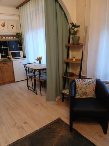 a living room with a table and a chair at Garsoniera Kościuszki in Jasło