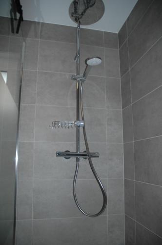 a shower with a shower head in a bathroom at Vakantiewoning Duinviooltje-Koksijde in Koksijde