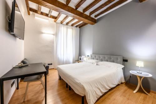 a bedroom with a bed and a desk and a television at Emilia Studios 3 in Modena